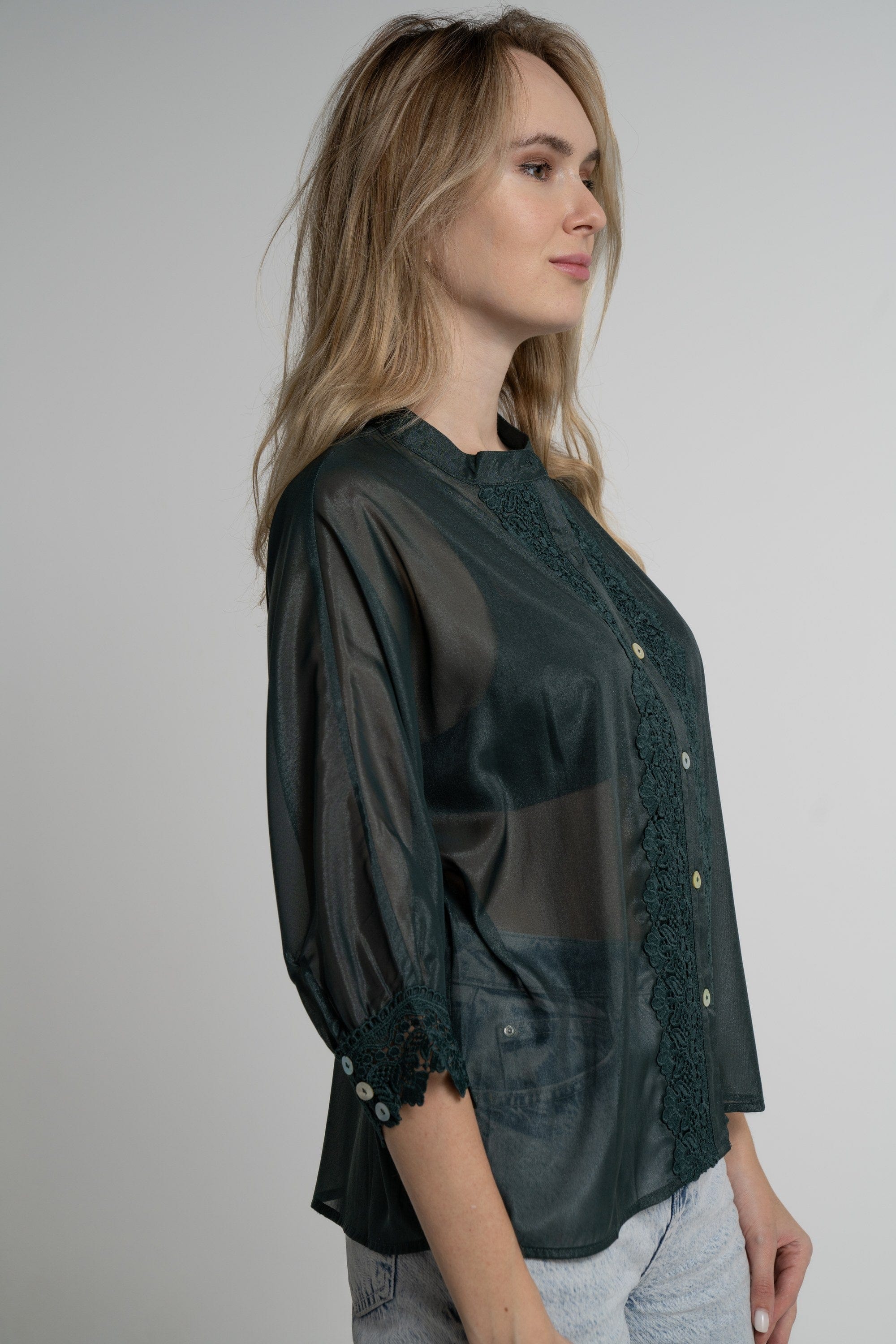 ميكا بلوزة مكشكشة أمامية 3/4 كم نسائي