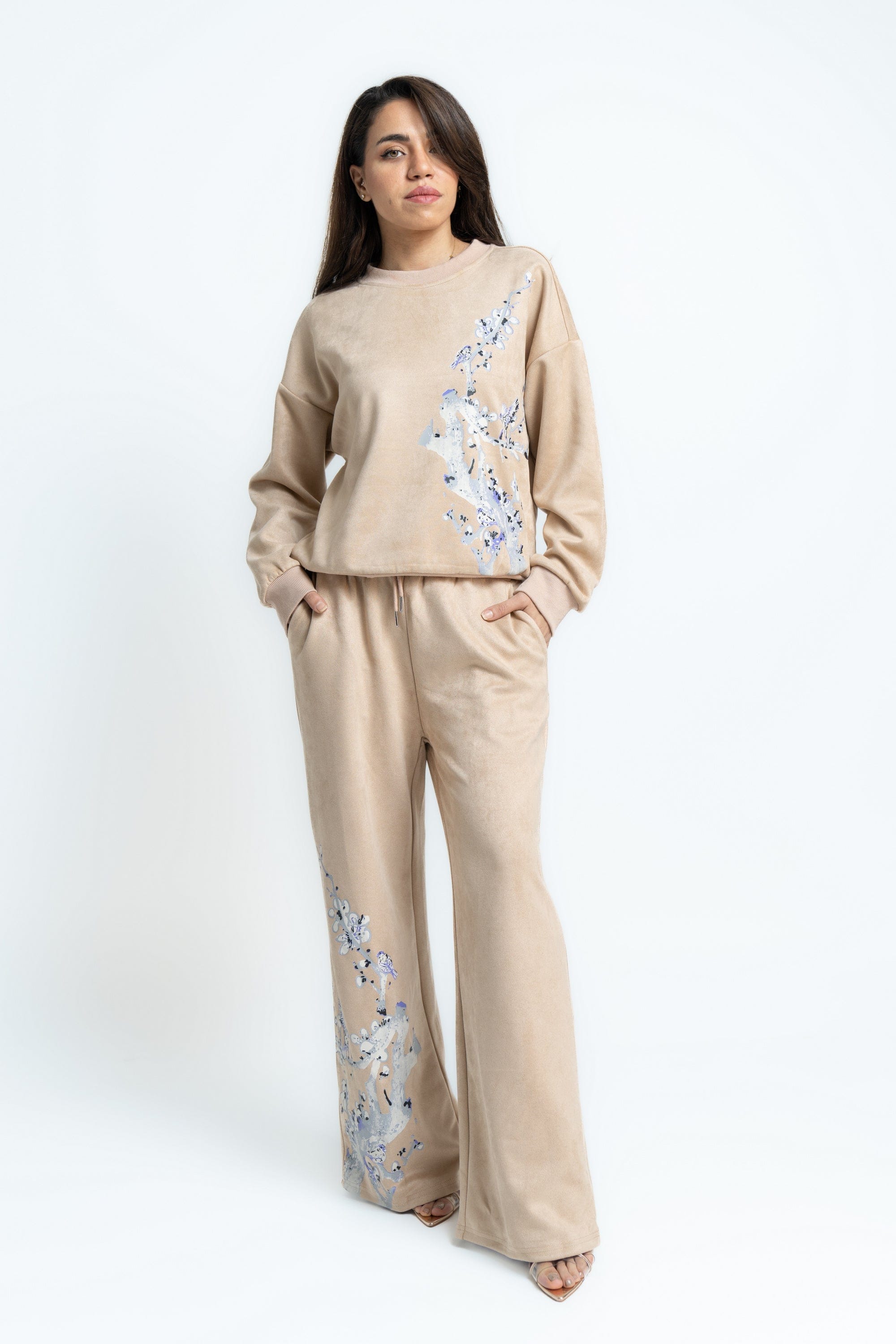 ميكا بنطلون بطباعة وبرباط على الخصر