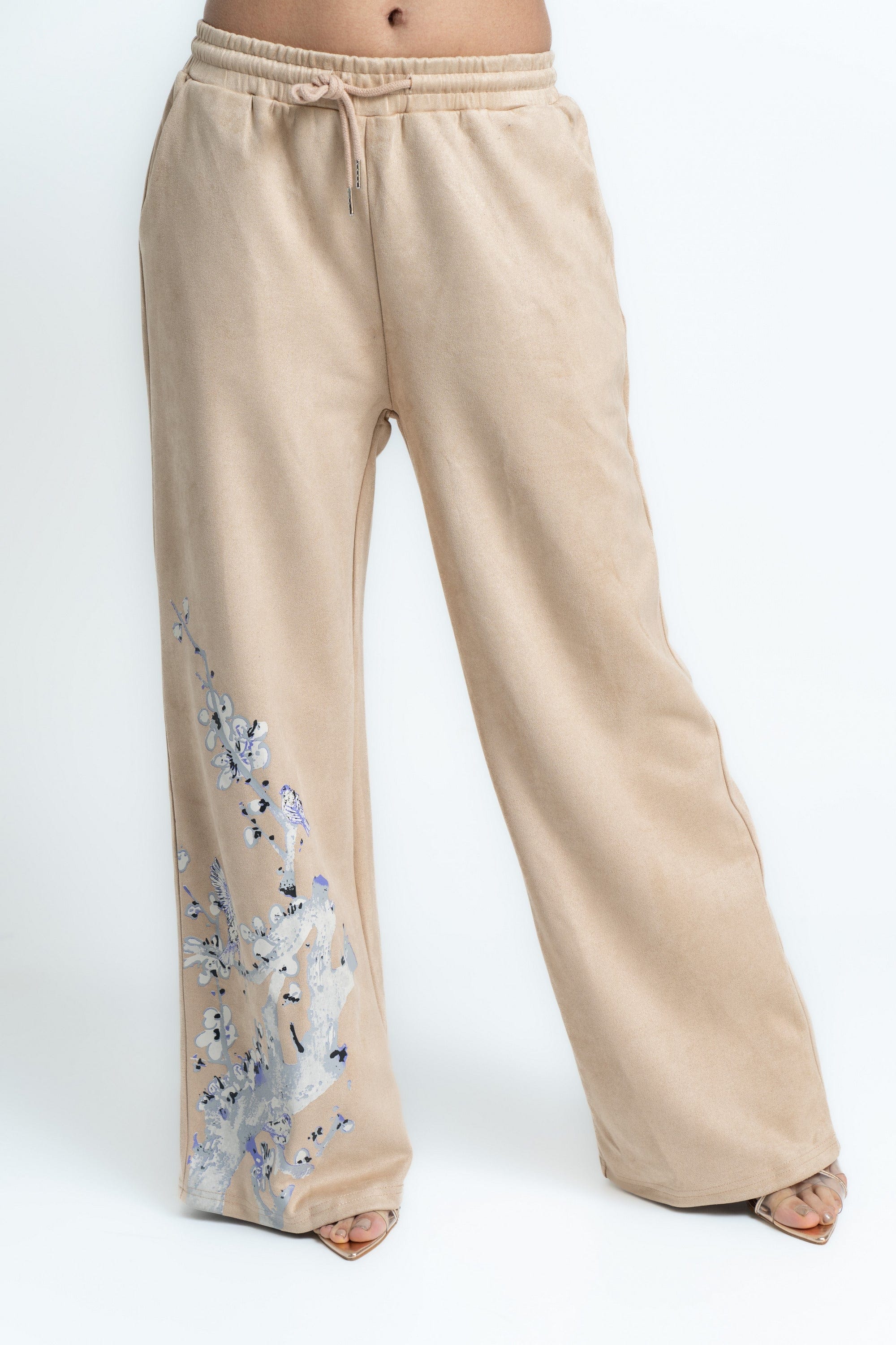 ميكا بنطلون بطباعة وبرباط على الخصر