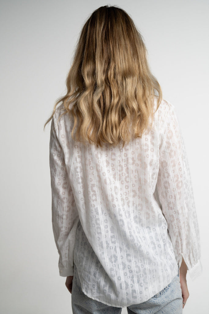 ميكا قميص بأكمام طويلة شفافة منقوشة نسائي