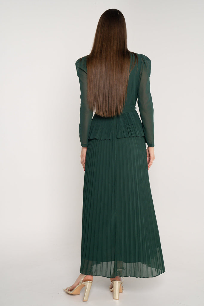 ميكا فستان ماكسي بأكمام طويلة بليسية سادة كم طويل