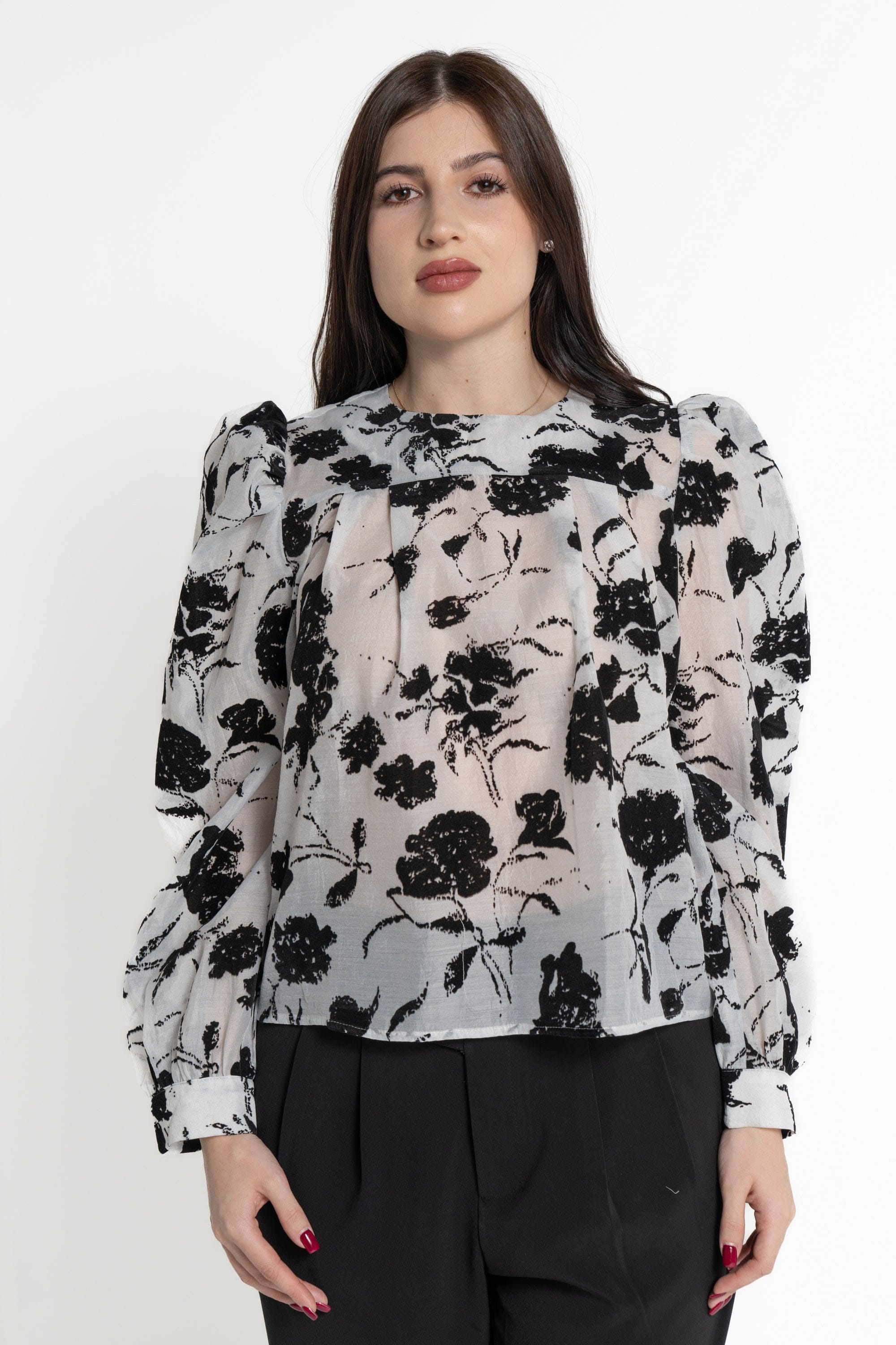 ميكا بلوزة كم طويل موردة نسائي أسود