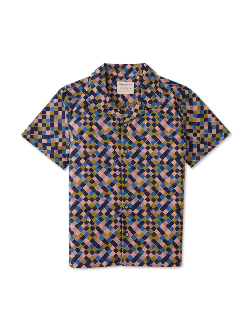 جينجرسنابس قميص ولادي مربعات بأزرار أمامية نص كم متعدد الألوان
