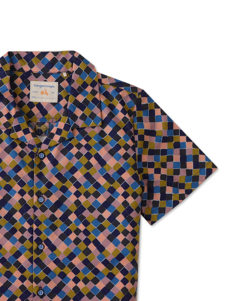 جينجرسنابس قميص ولادي مربعات بأزرار أمامية نص كم متعدد الألوان