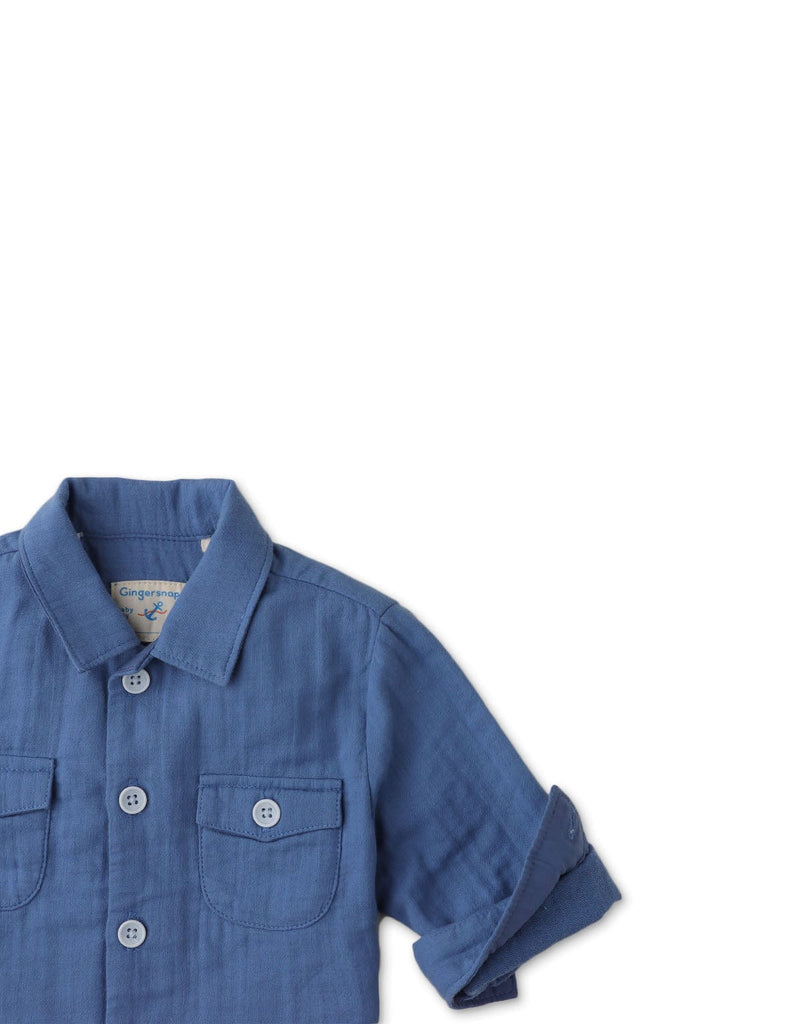 جينجرسنابس قميص بولو منسوج للأولاد الرضع كم طويل أزرق