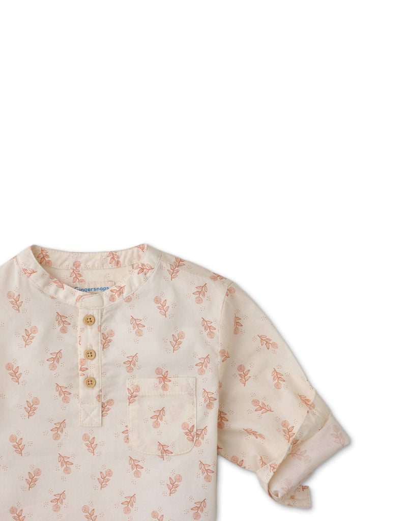 جينجرسنابس قميص بولو منسوج للأولاد الرضع بأزرار أمامية كم طويل بيج