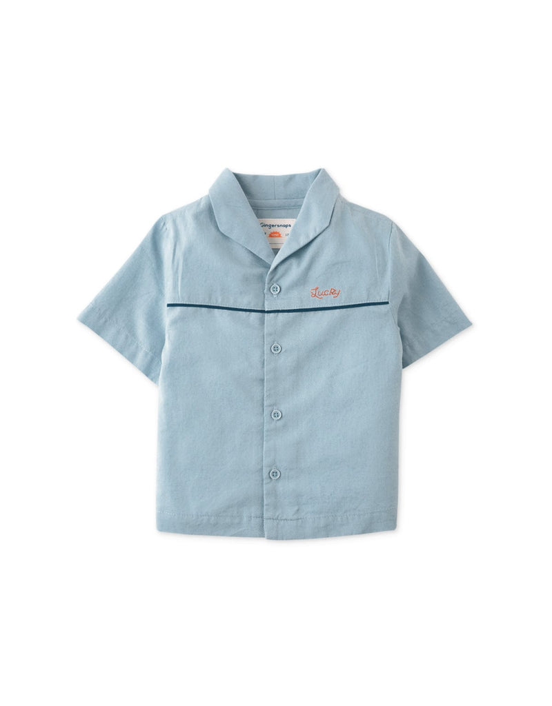 جينجرسنابس قميص بولو منسوج للأولاد حديثي الولادة بأزرار أمامية نص كم أزرق