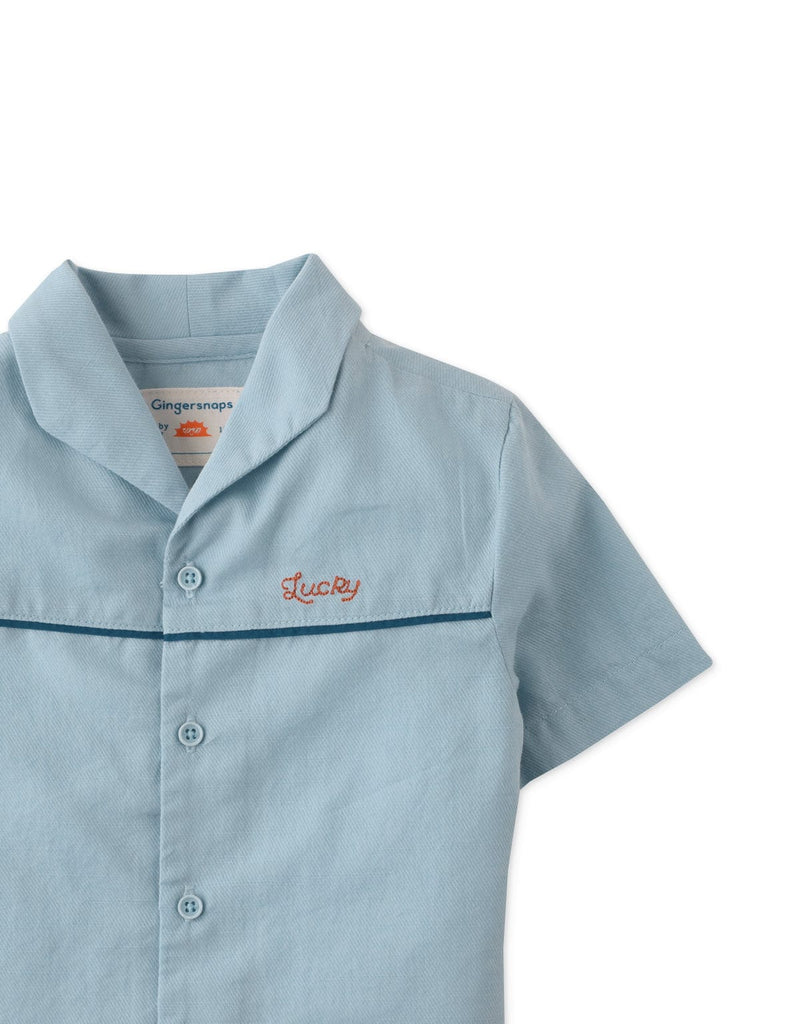 جينجرسنابس قميص بولو منسوج للأولاد حديثي الولادة بأزرار أمامية نص كم أزرق