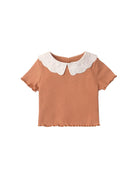 جينجرسنابس بلوزة مضلعة بياقة مخرمة بناتي رضع بني