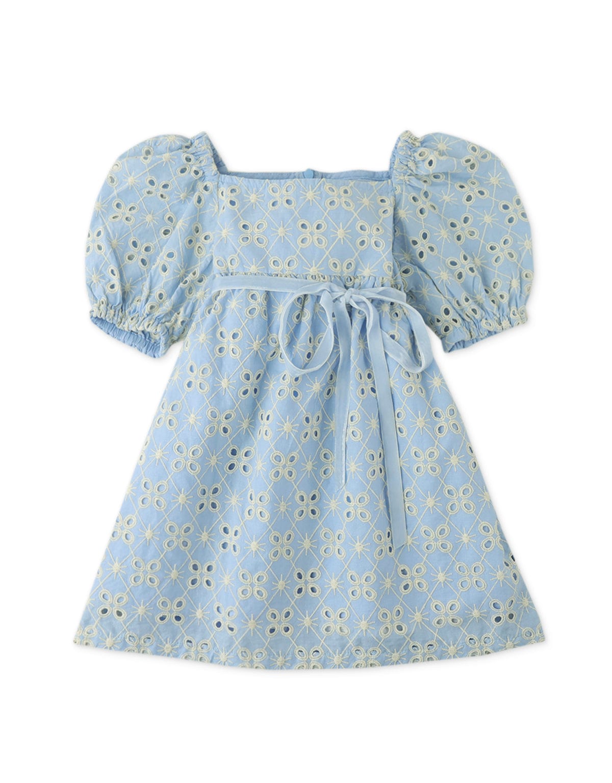 جينجرسنابس فستان بيبي بناتي منسوج مخرم نص كم بف أزرق