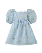 جينجرسنابس فستان بيبي بناتي منسوج مخرم نص كم بف أزرق