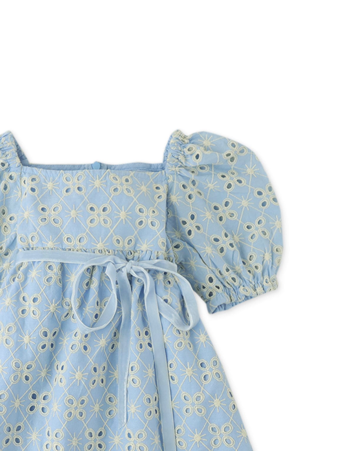 جينجرسنابس فستان بيبي بناتي منسوج مخرم نص كم بف أزرق