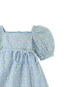 جينجرسنابس فستان بيبي بناتي منسوج مخرم نص كم بف أزرق