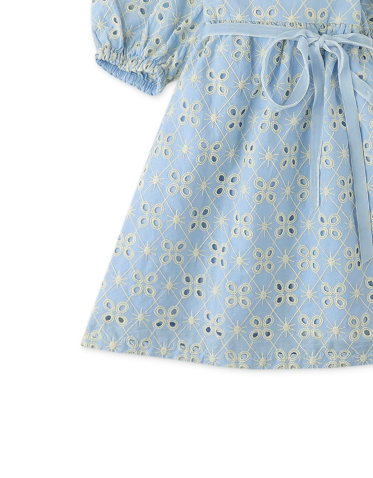 جينجرسنابس فستان بيبي بناتي منسوج مخرم نص كم بف أزرق