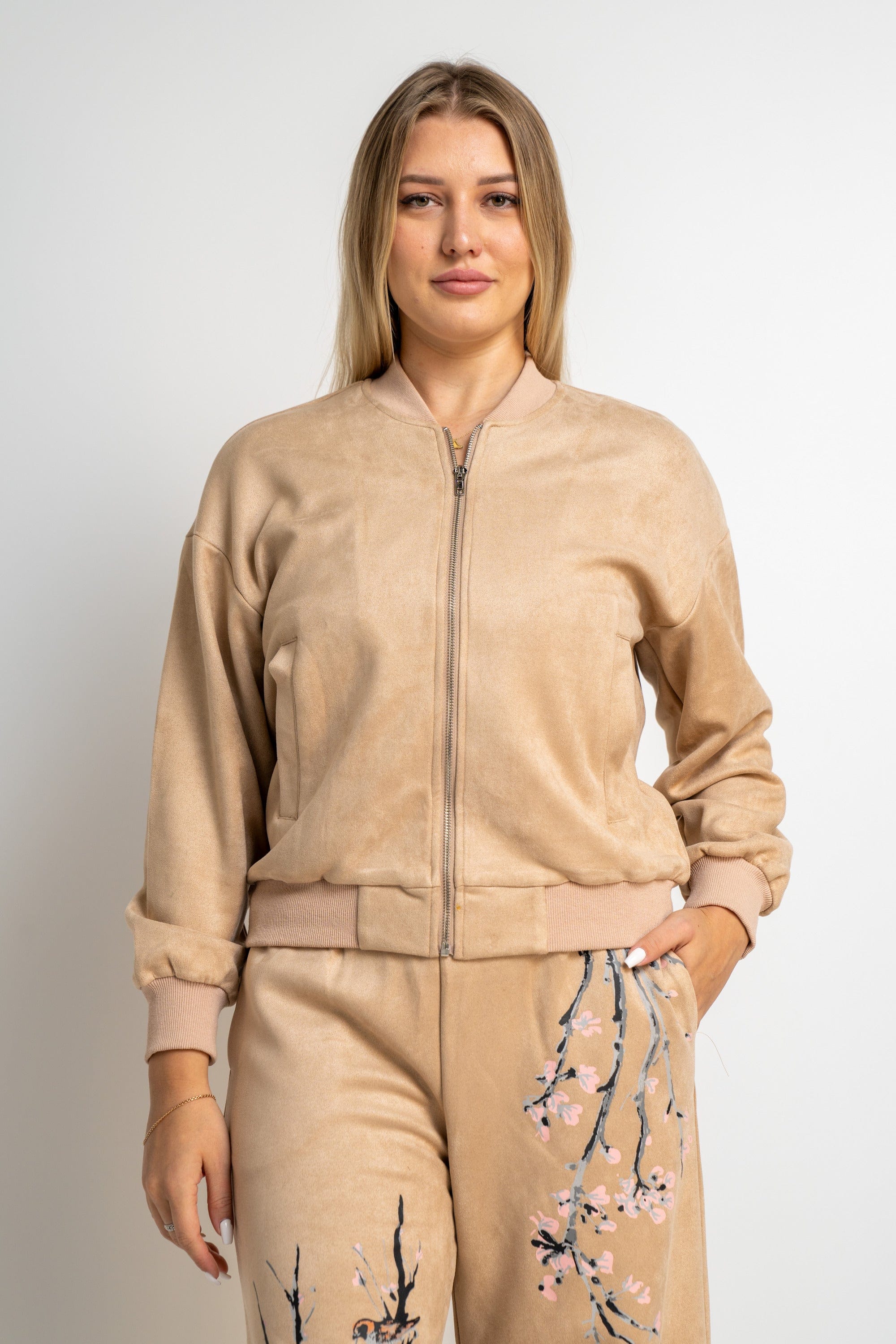 نتشي جاكيت بسحاب كم طويل نسائي