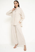 نتشي قميص بأزرار أمامية سادة كم طويل وياقة نسائي