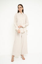 نتشي قميص بأزرار أمامية سادة كم طويل وياقة نسائي