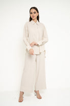 نتشي قميص بأزرار أمامية سادة كم طويل وياقة نسائي