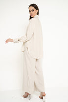 نتشي قميص بأزرار أمامية سادة كم طويل وياقة نسائي