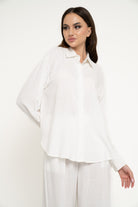 نتشي قميص بأزرار أمامية سادة كم طويل وياقة نسائي