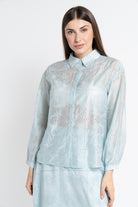 نتشي قميص طويل الأكمام مخرم مطرز نسائي