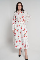 نتشي قميص بأكمام طويلة مخرم مورد نسائي أوف وايت