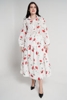 نتشي قميص بأكمام طويلة مخرم مورد نسائي أوف وايت