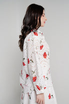 نتشي قميص بأكمام طويلة مخرم مورد نسائي أوف وايت