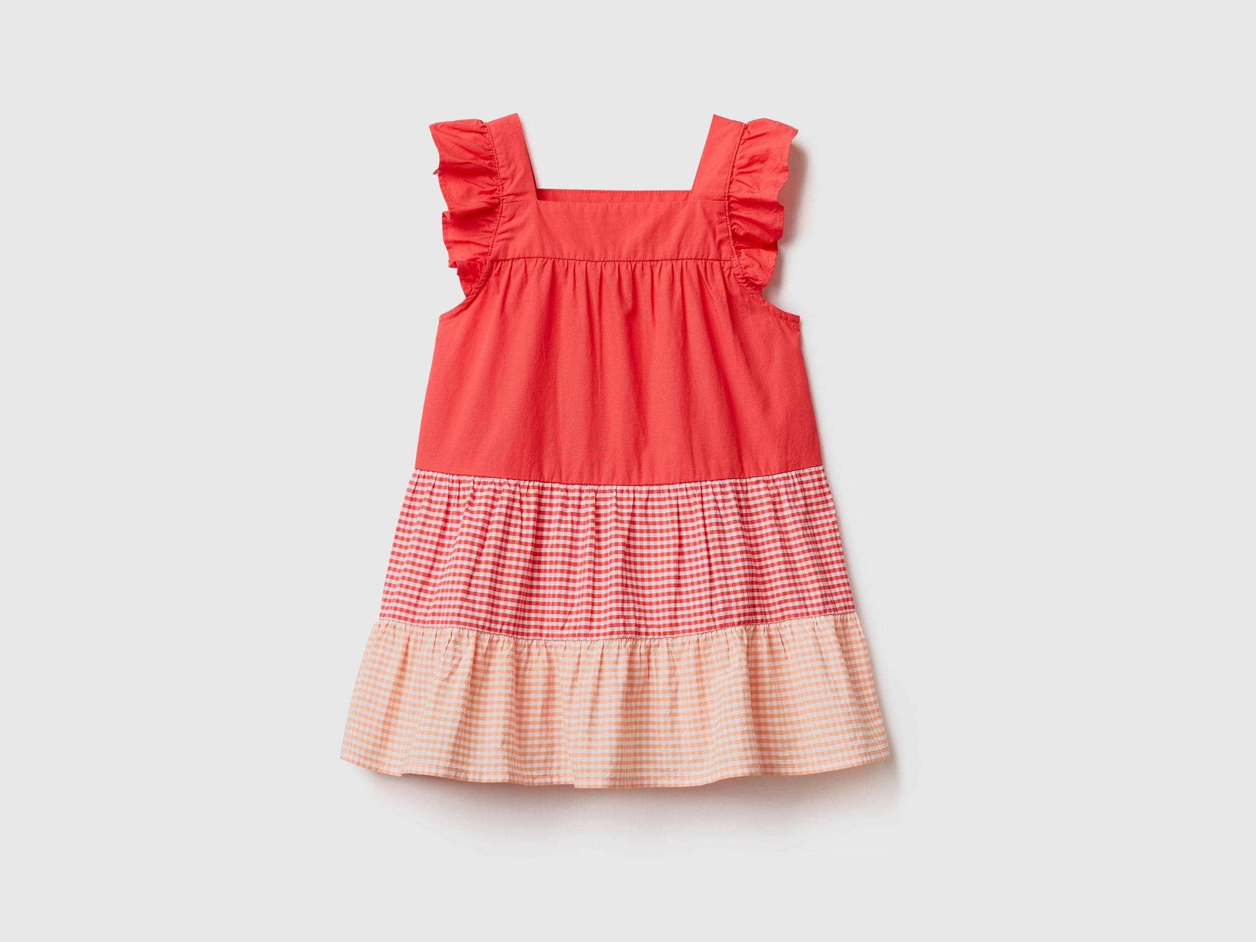 يونايتد كولورز اوف بينيتون فستان بناتي بكشكشة فيشي ومدرج بالالوان