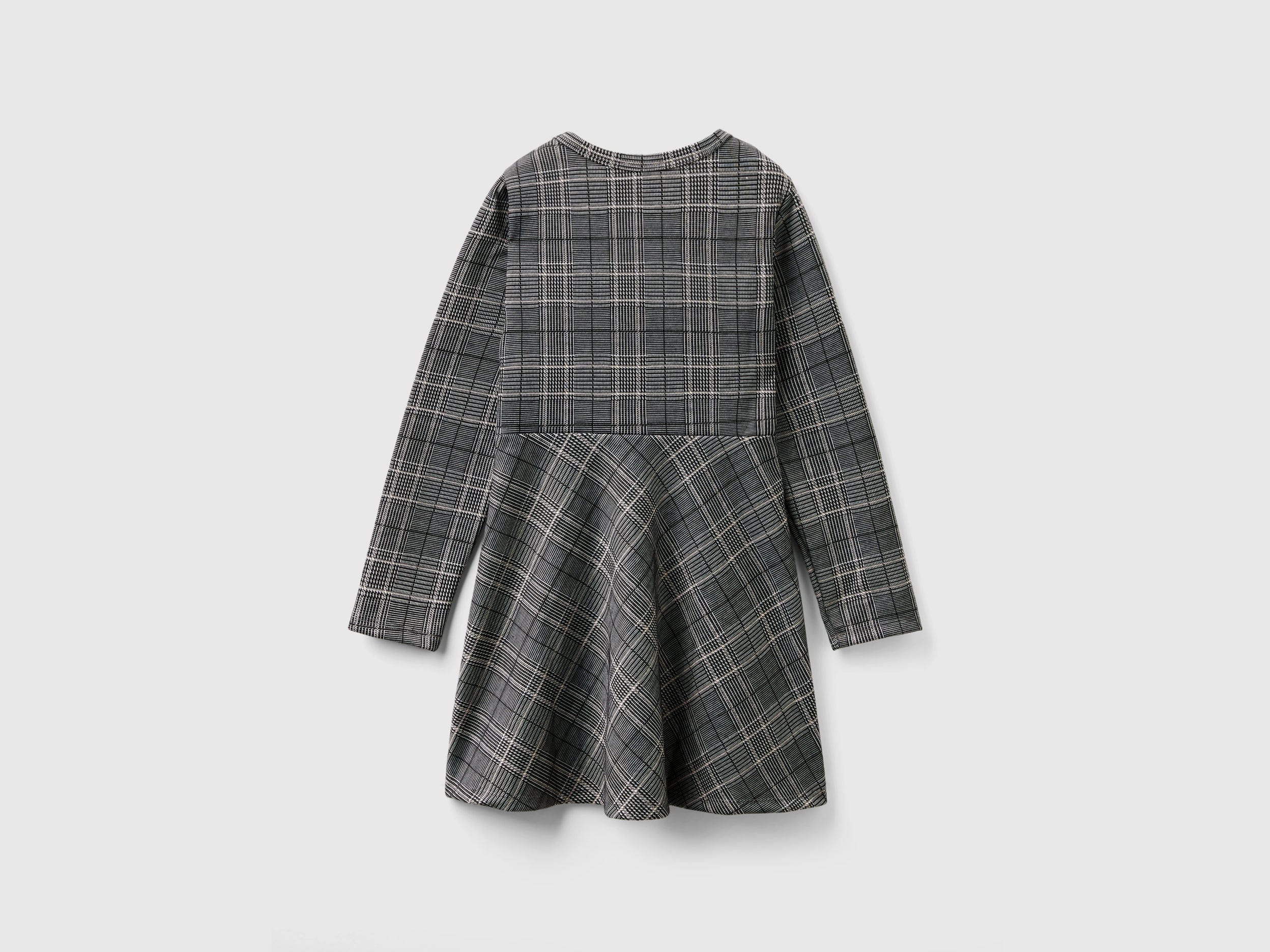 يونايتد كولورز اوف بينيتون فستان بناتي فيسكوز بياقة دائرية وأكمام طويلة منقوش