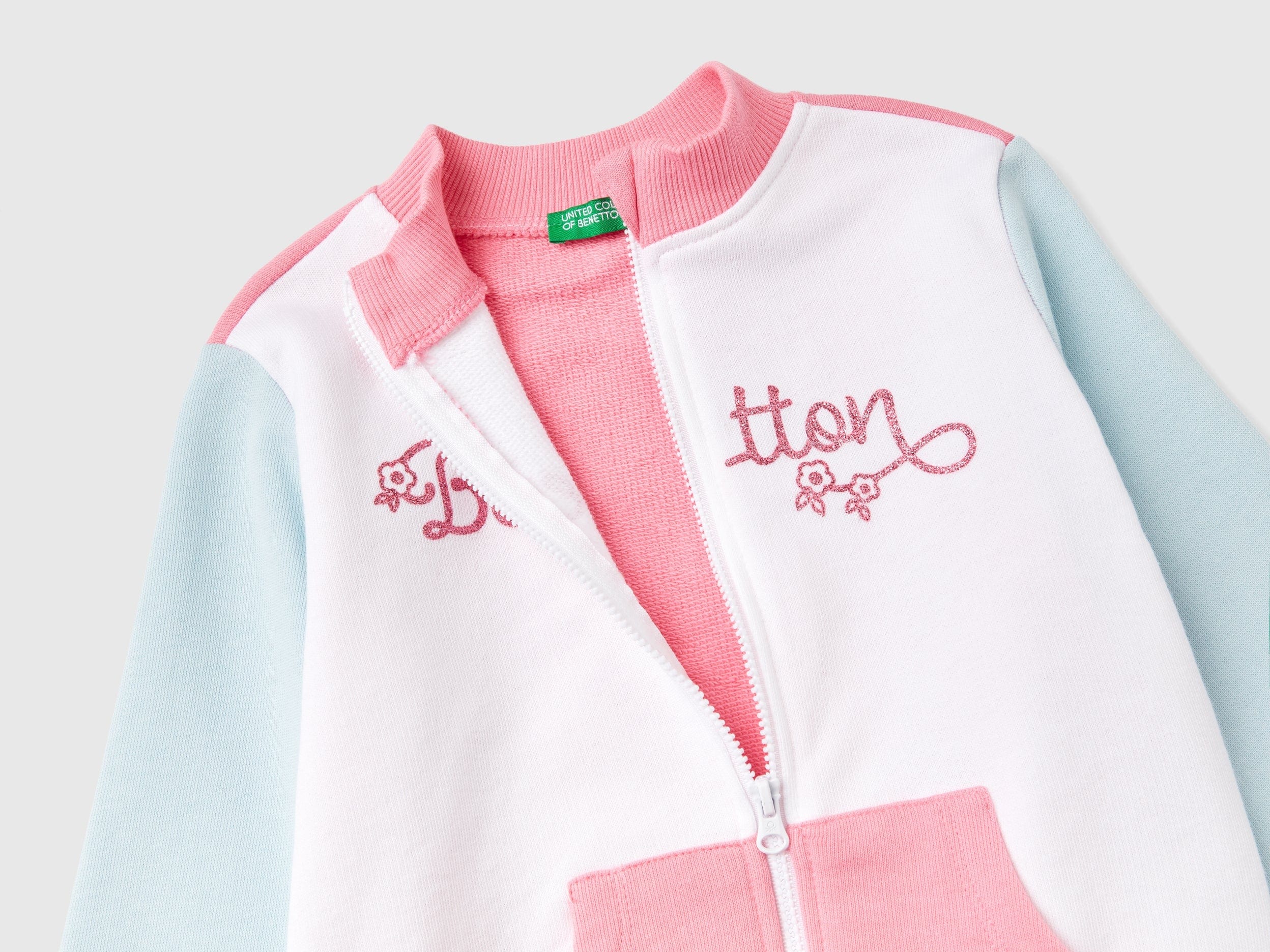 يونايتد كولورز اوف بينيتون هودي اطفال بسحاب من القطن مزين بشعار