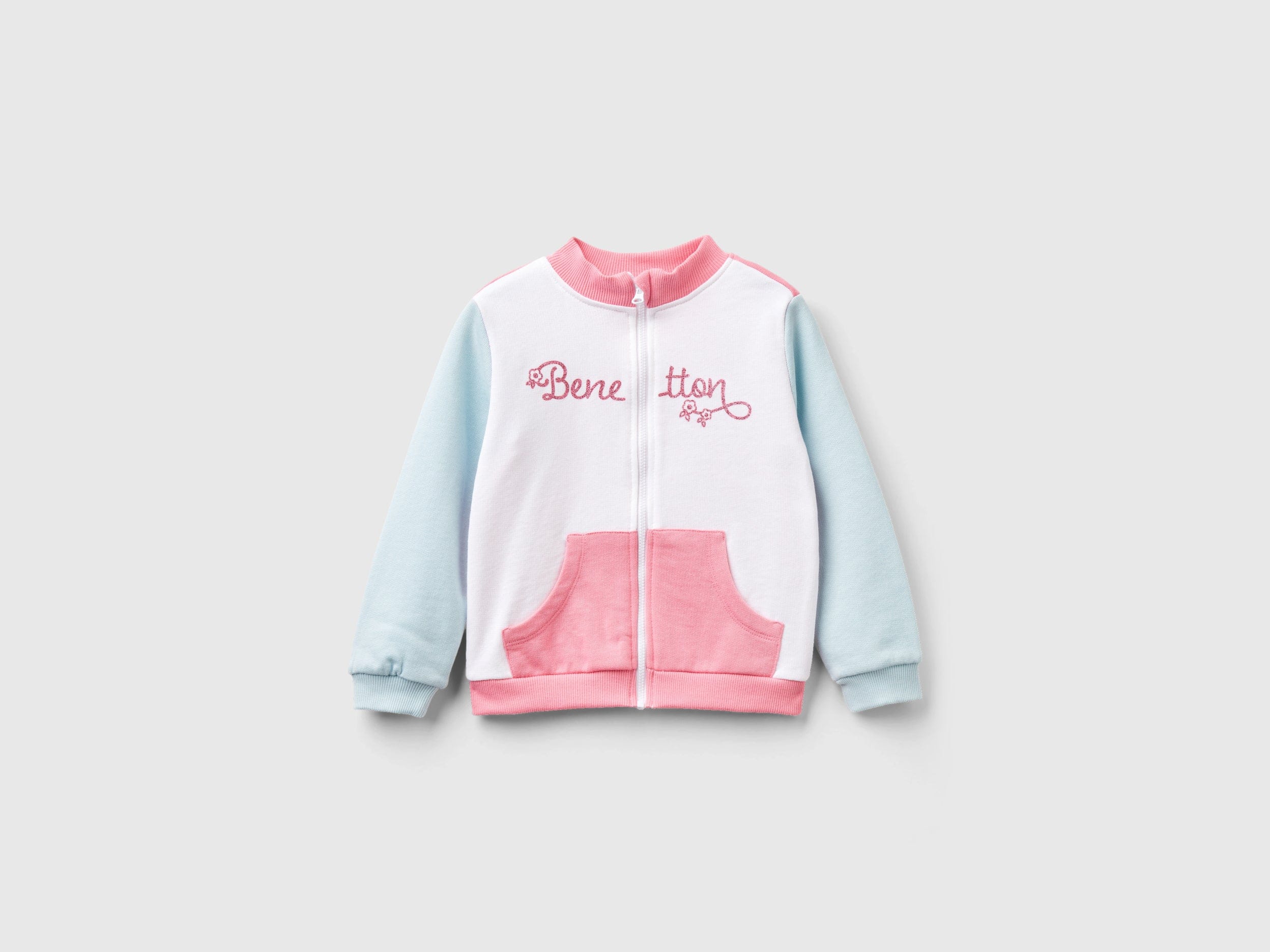 يونايتد كولورز اوف بينيتون هودي اطفال بسحاب من القطن مزين بشعار