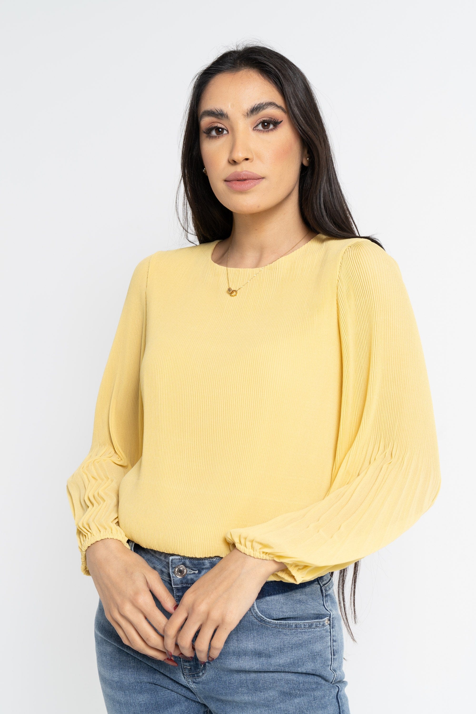 نتشي بلوزة بأكمام طويلة نسائية بليسية رفيع