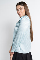 نتشي بلوزة بأكمام طويلة بأزرار أمامية منقوشة نسائية