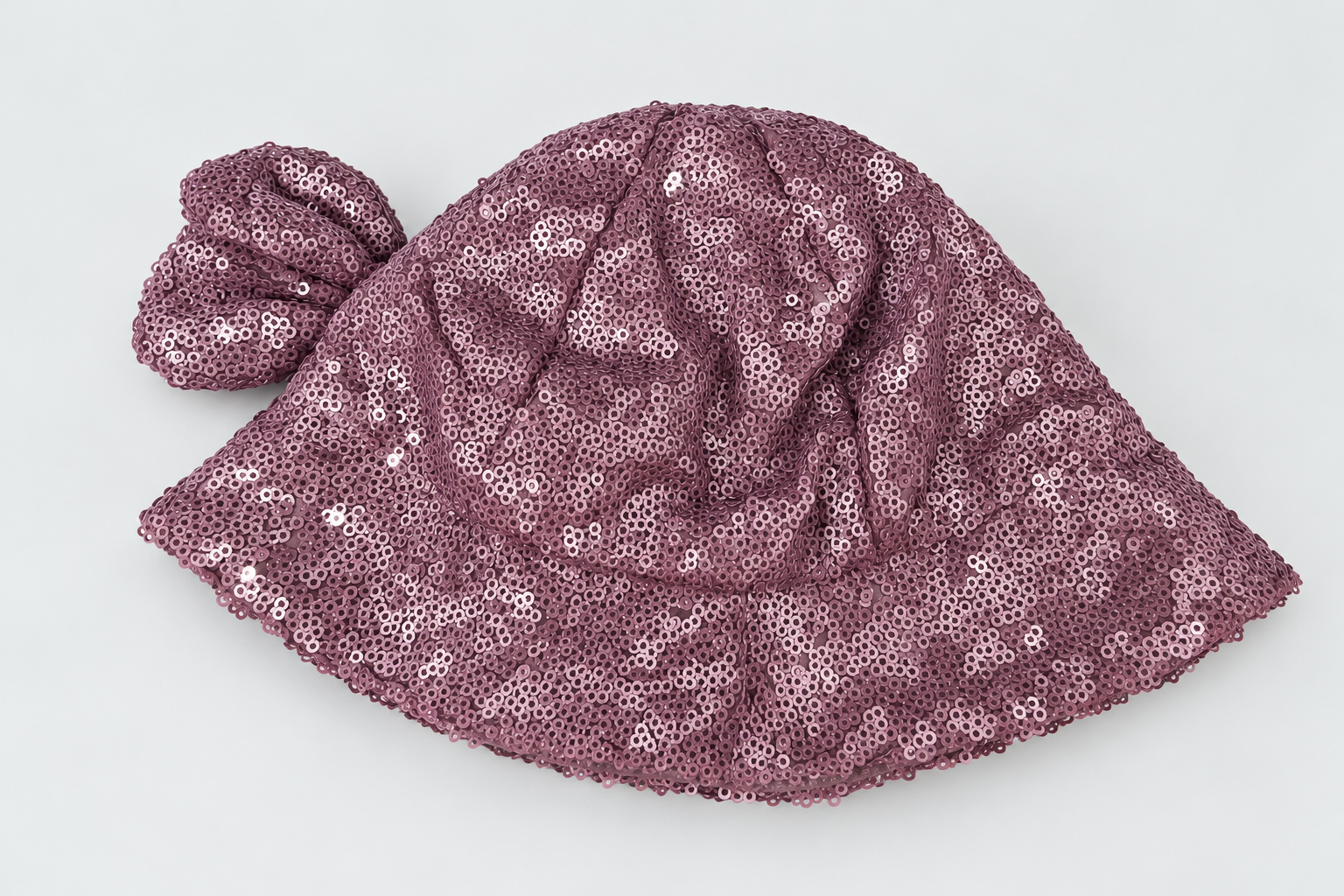 Girls’ mauve-purple sequined floppy hat, top and gathered crown detail