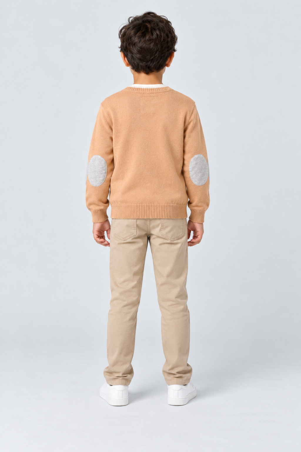 كارديجان بأزرار أمامية وجيوب أمامية كم طويل ولادي, brown, back model view