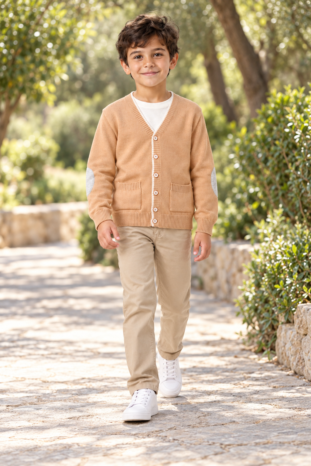 كارديجان بأزرار أمامية وجيوب أمامية كم طويل ولادي, brown, lifestyle model view