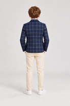 Back model view of Gingersnaps boys navy plaid blazer