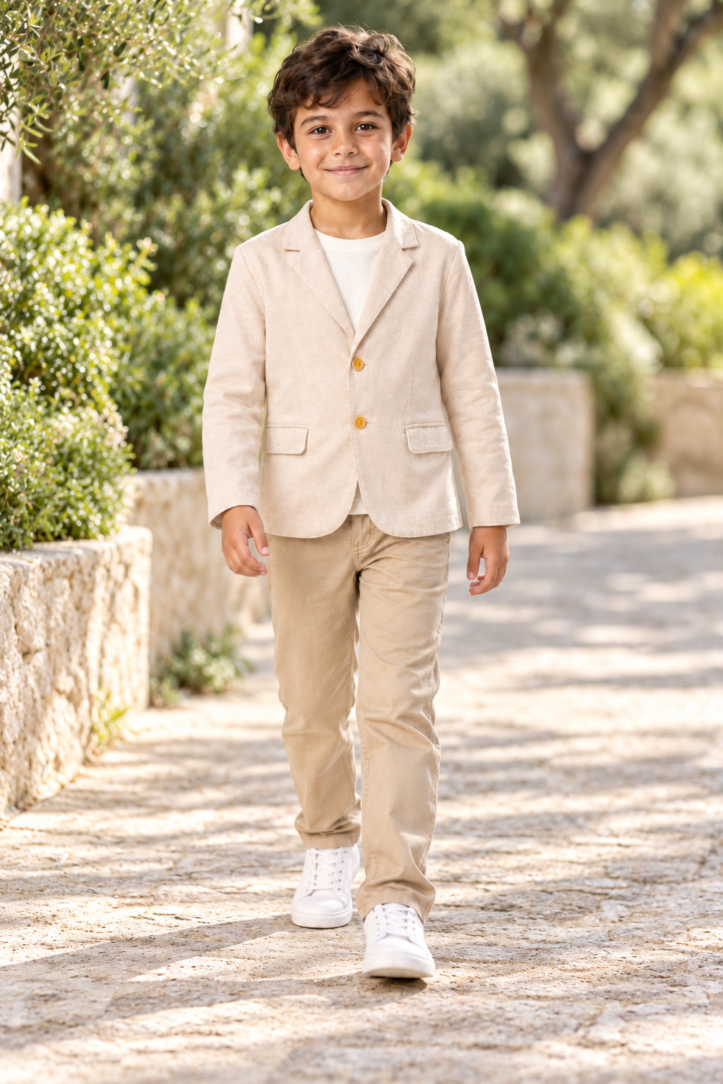 جاكيت ولادي بأزرار أمامية كم طويل, beige, lifestyle model view