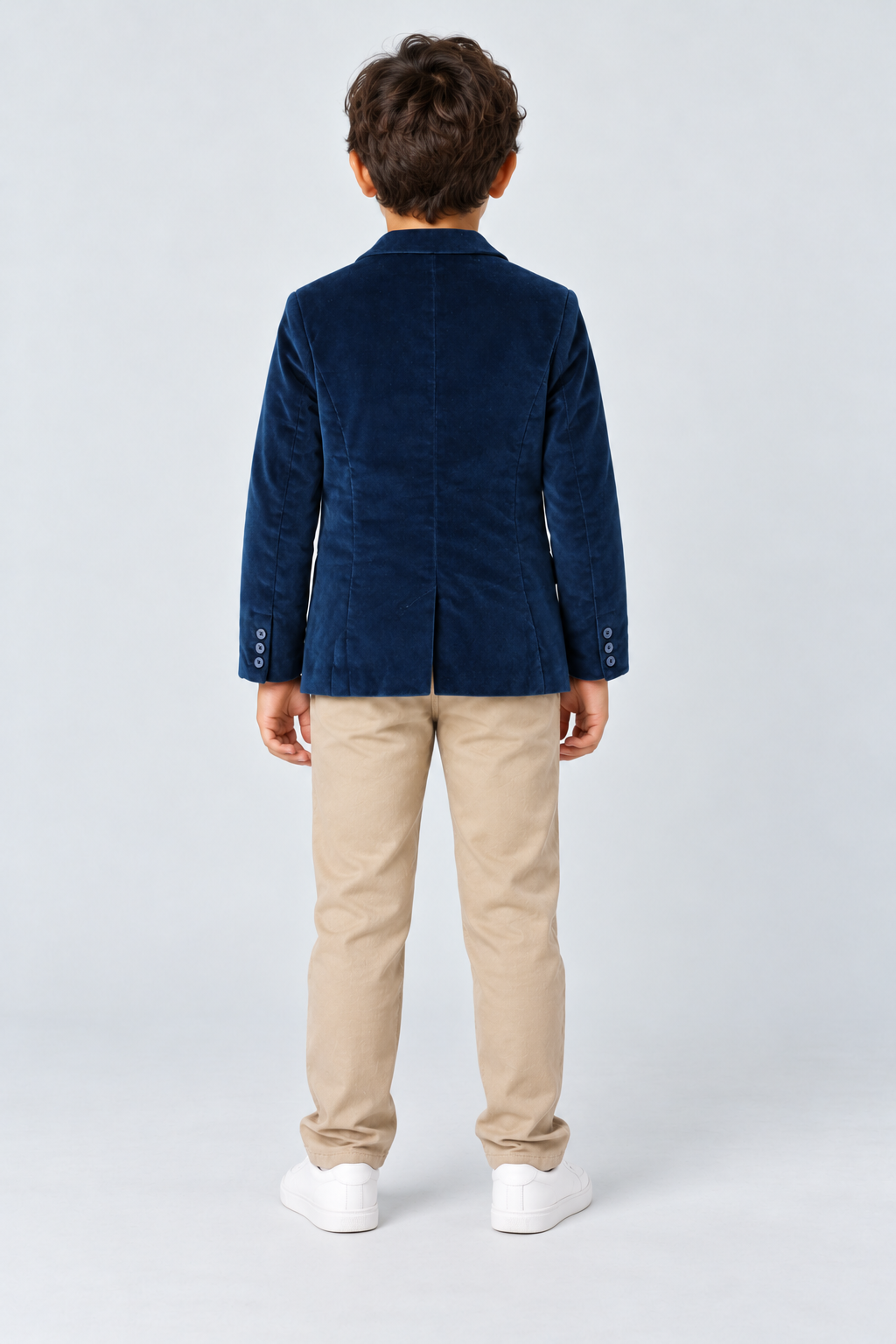 جاكيت ولادي خفيف قطييفة سادة, blue, back model view