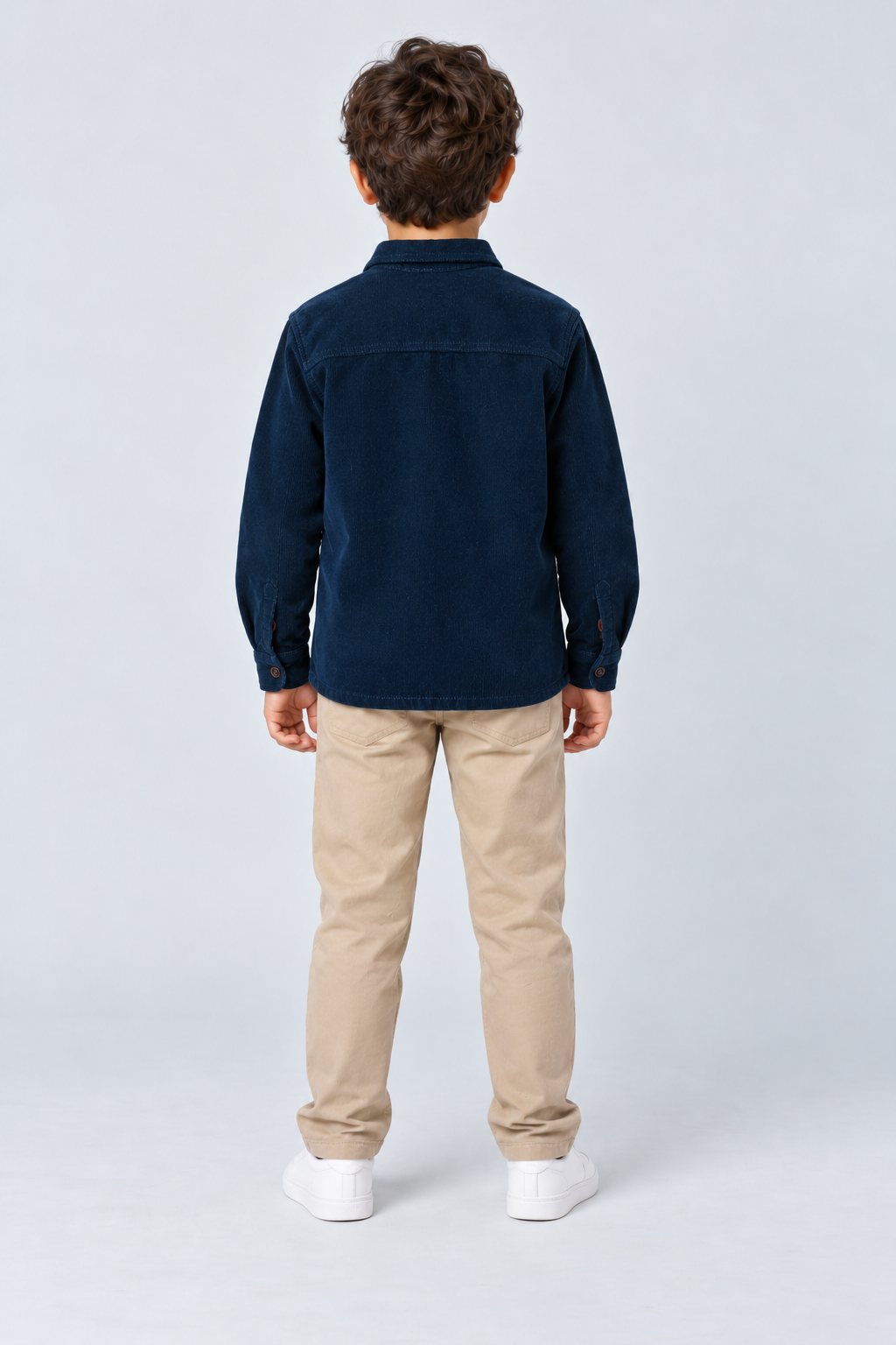 جاكيت منسوج للأولاد بأزرار أمامية وكم منقوش, blue, back model view