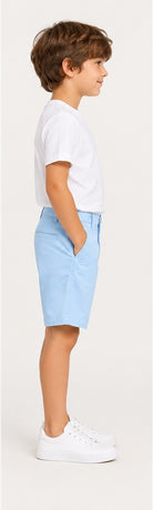 Right side view of Gingersnaps boys light blue shorts