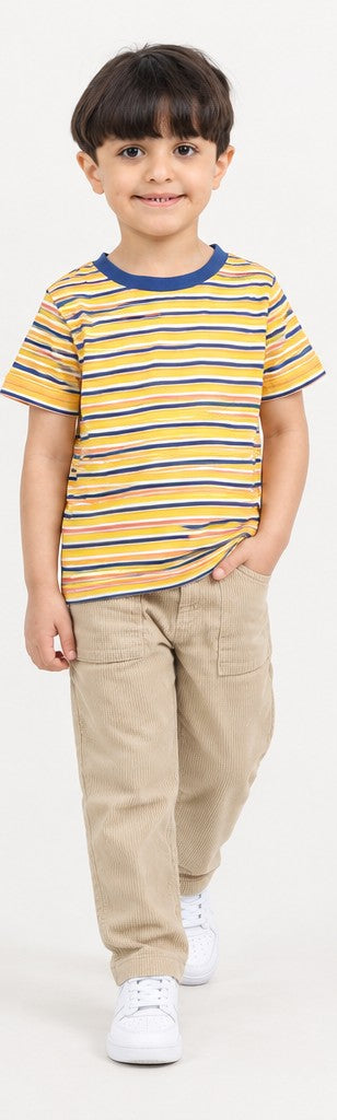 Lifestyle view of Gingersnaps boys striped T-shirt