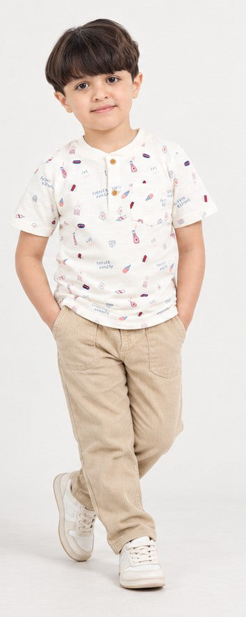 Lifestyle view of Gingersnaps boys patterned T-shirt