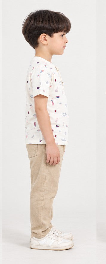 Right side view of Gingersnaps boys patterned T-shirt