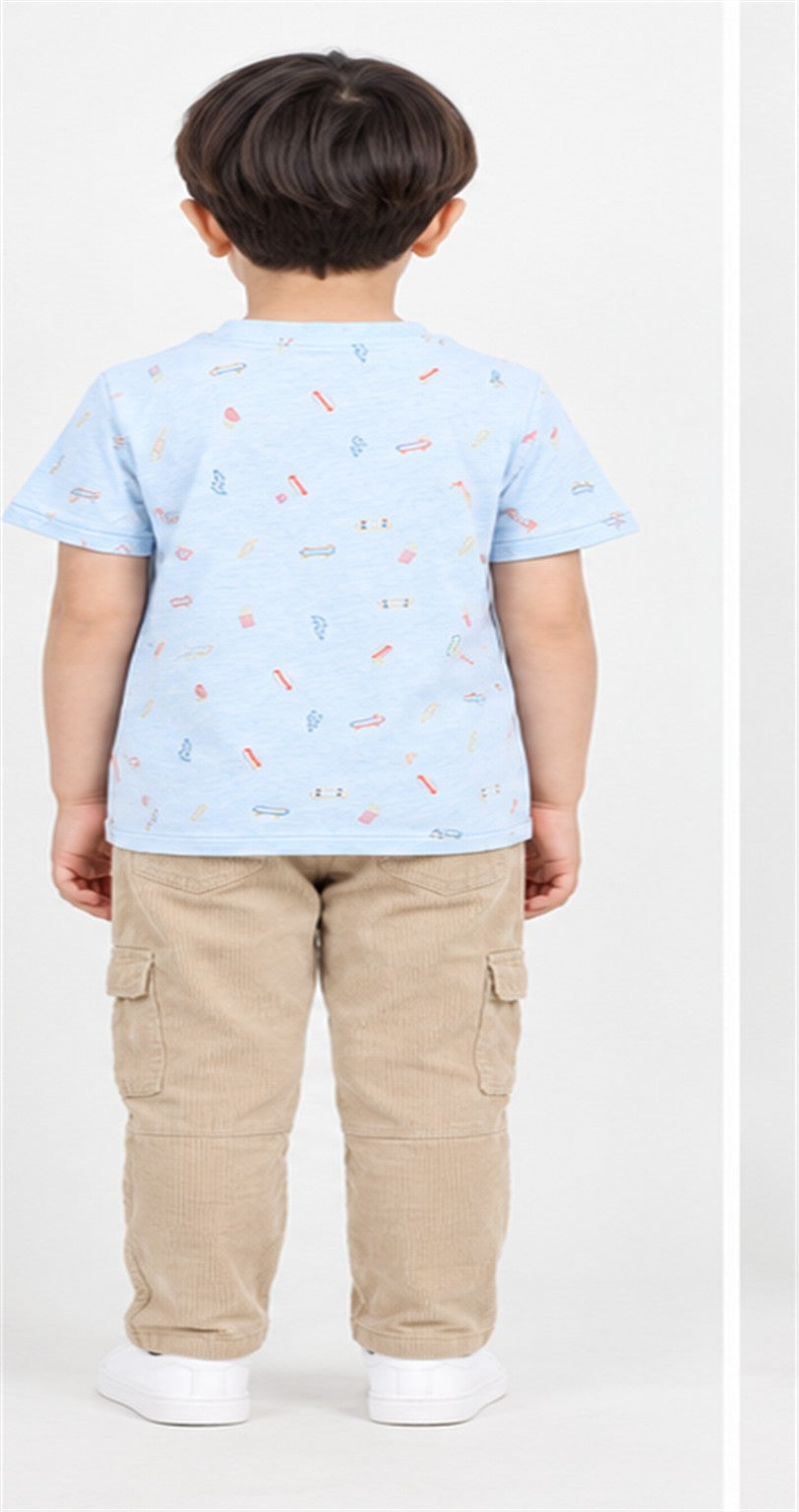 Gingersnaps boys pale blue print T-shirt - back view