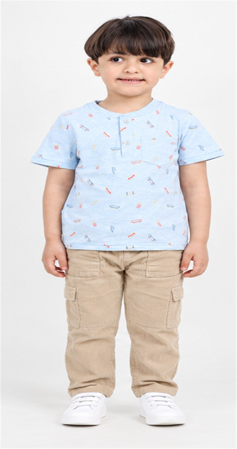 Gingersnaps boys pale blue print T-shirt - front view