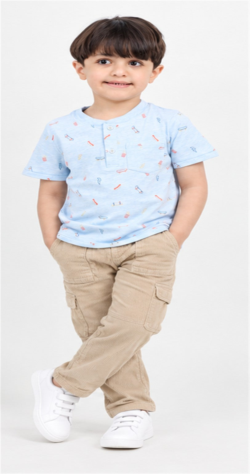Gingersnaps boys pale blue print T-shirt - lifestyle view