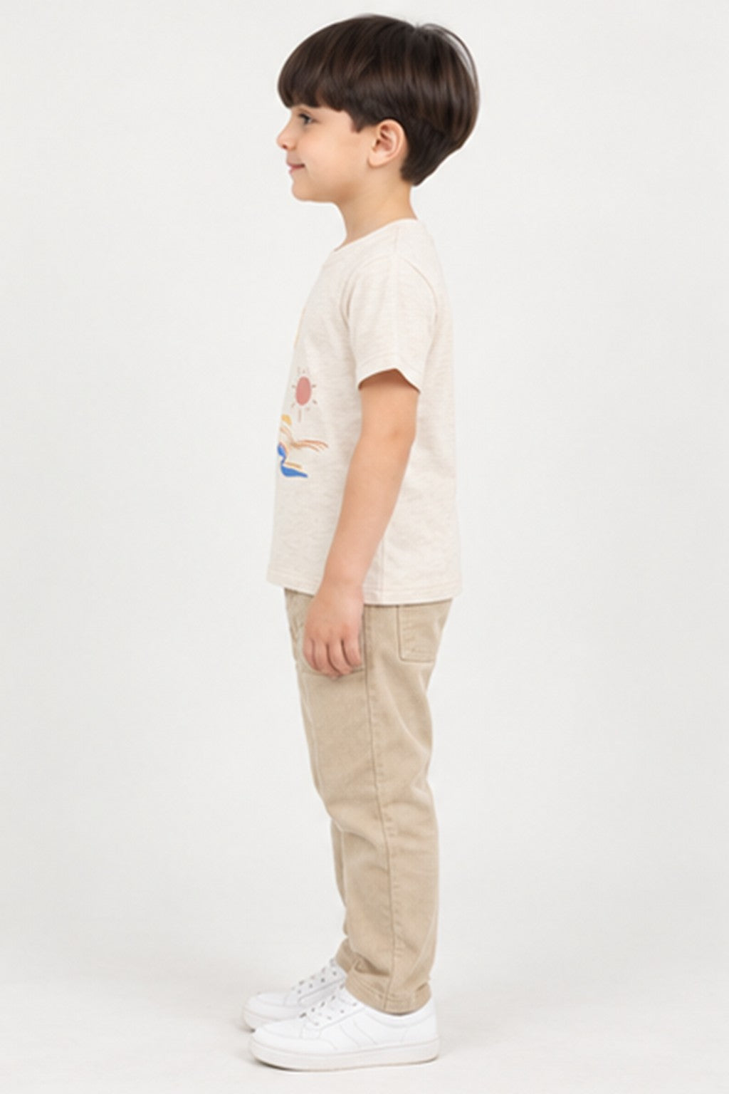 Boys' beige beach graphic T-shirt — left