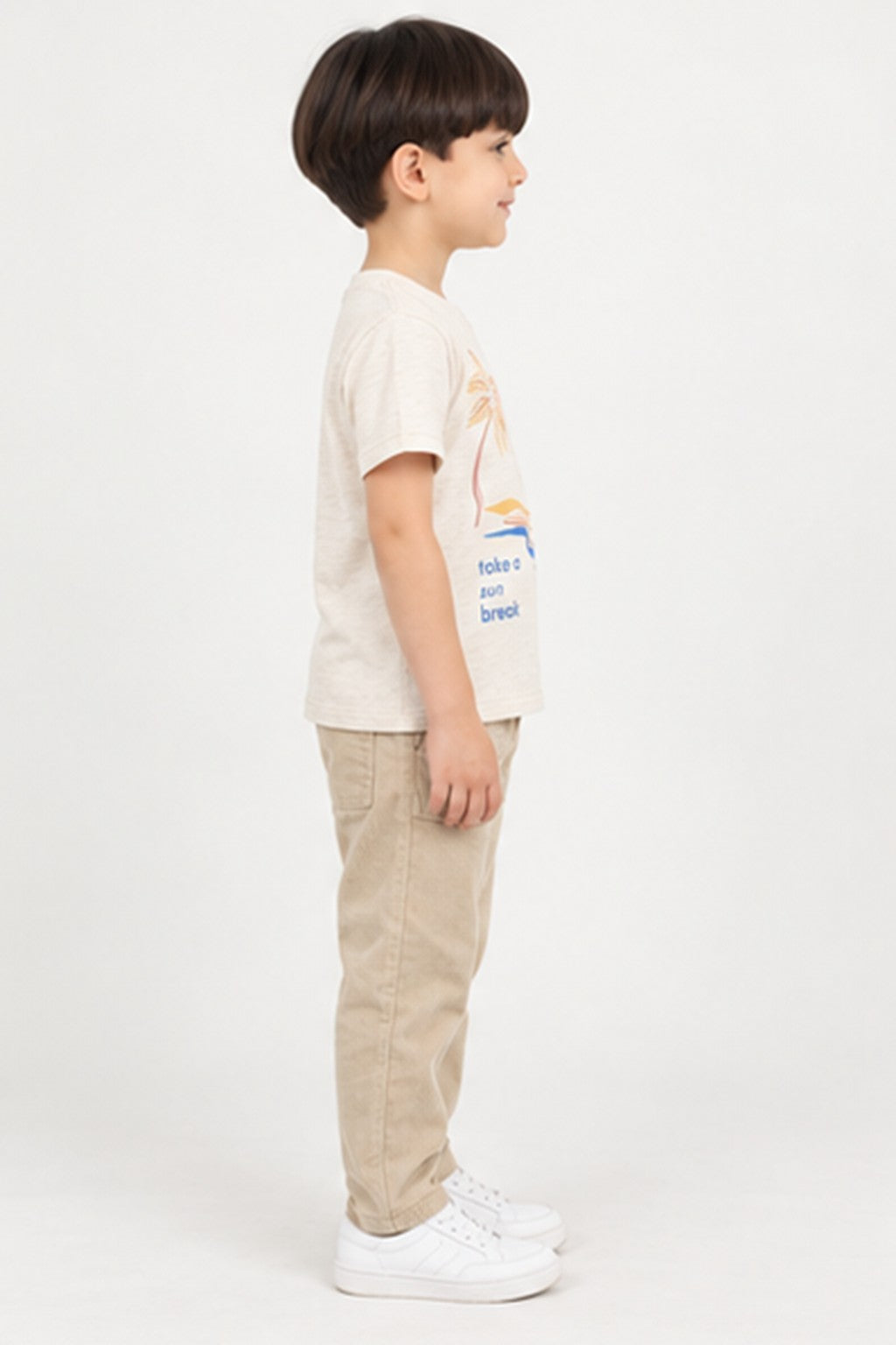 Boys' beige beach graphic T-shirt — right